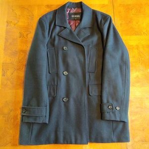 Guess Used Wool Pea Coat Black Sz: XXL